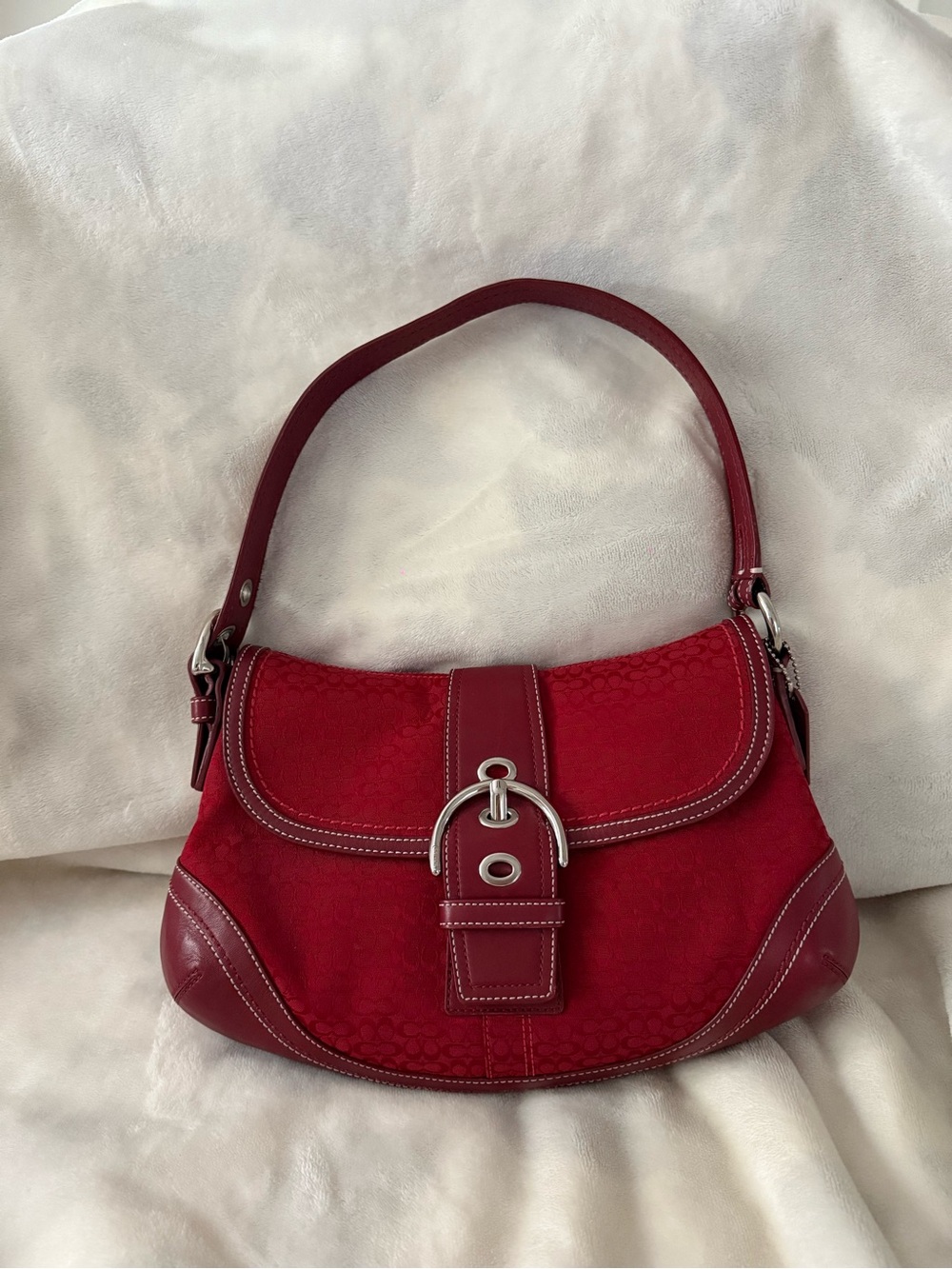 Vintage Coach Red Leather and Signature Soho Shoulder Bag